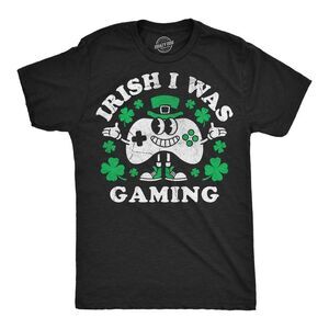 Mens Funny T Shirts Irish I Was Gaming Sarcastic St Pats Day Gamer Tee For Men